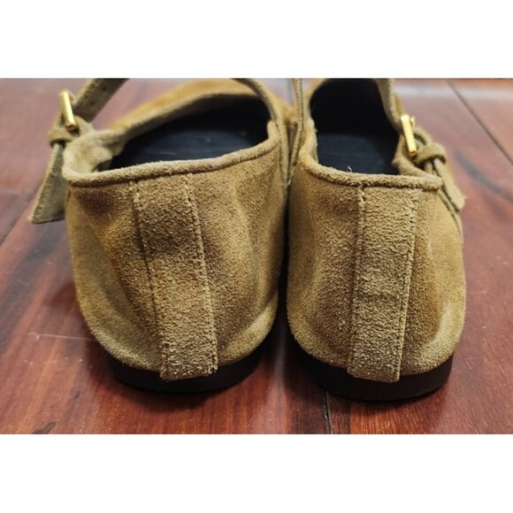 ZARA Women’s Suede Mary Jane Flats Brown Tan Ballet Shoes Size 40 Buckle Strap - Picture 5 of 14